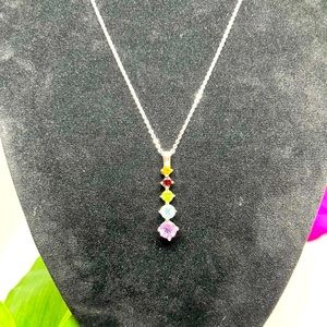 STERLING SILVER PENDANT NECKLACE WITH PRECIOUS GEMSTONES